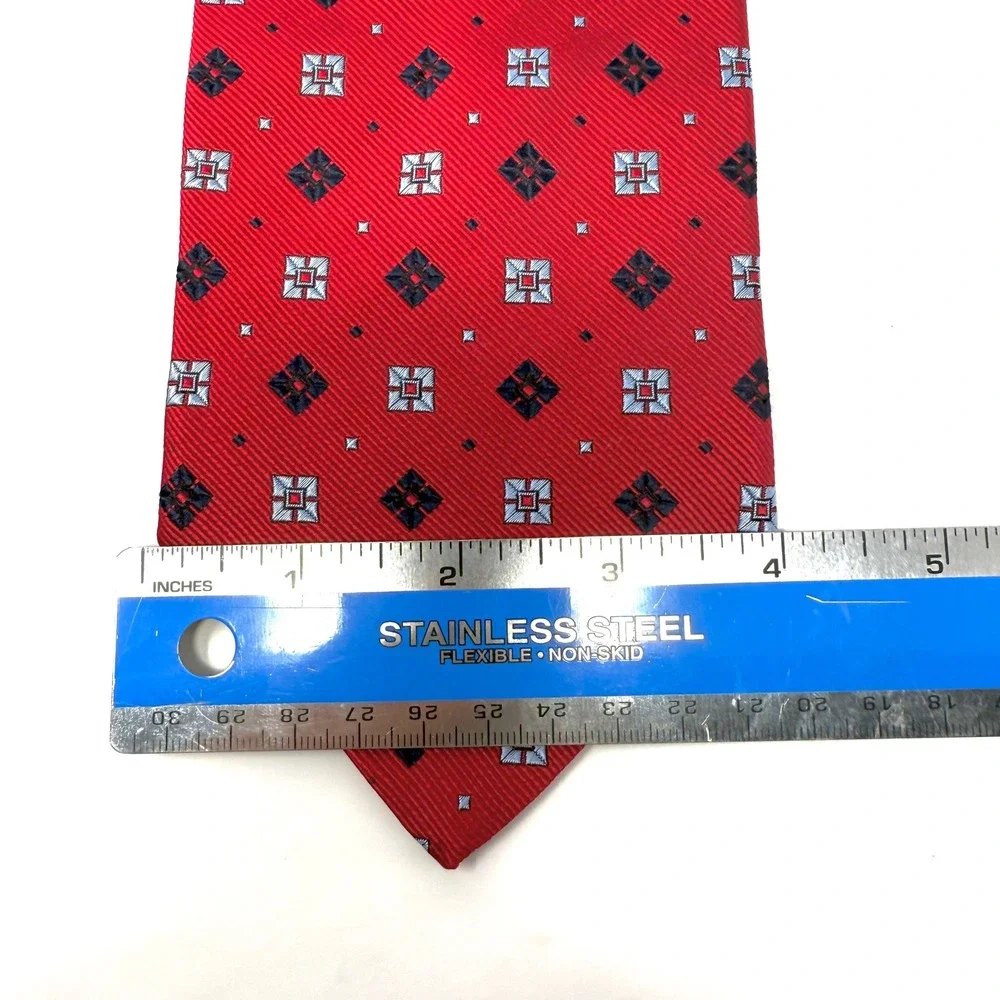 Jos‎ A Bank Red Blue Navy Geometric Silk Mens Neck Tie Made in Italy